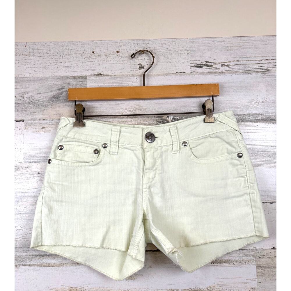 Free People Womens 28 Light Lime Green Denim Cut Off Shorts Casual Summer Zip